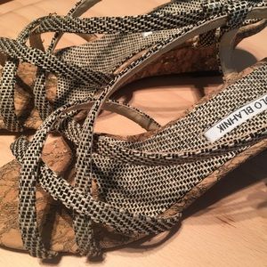 Manolo Blahnik authentic cork sole strappy wedge